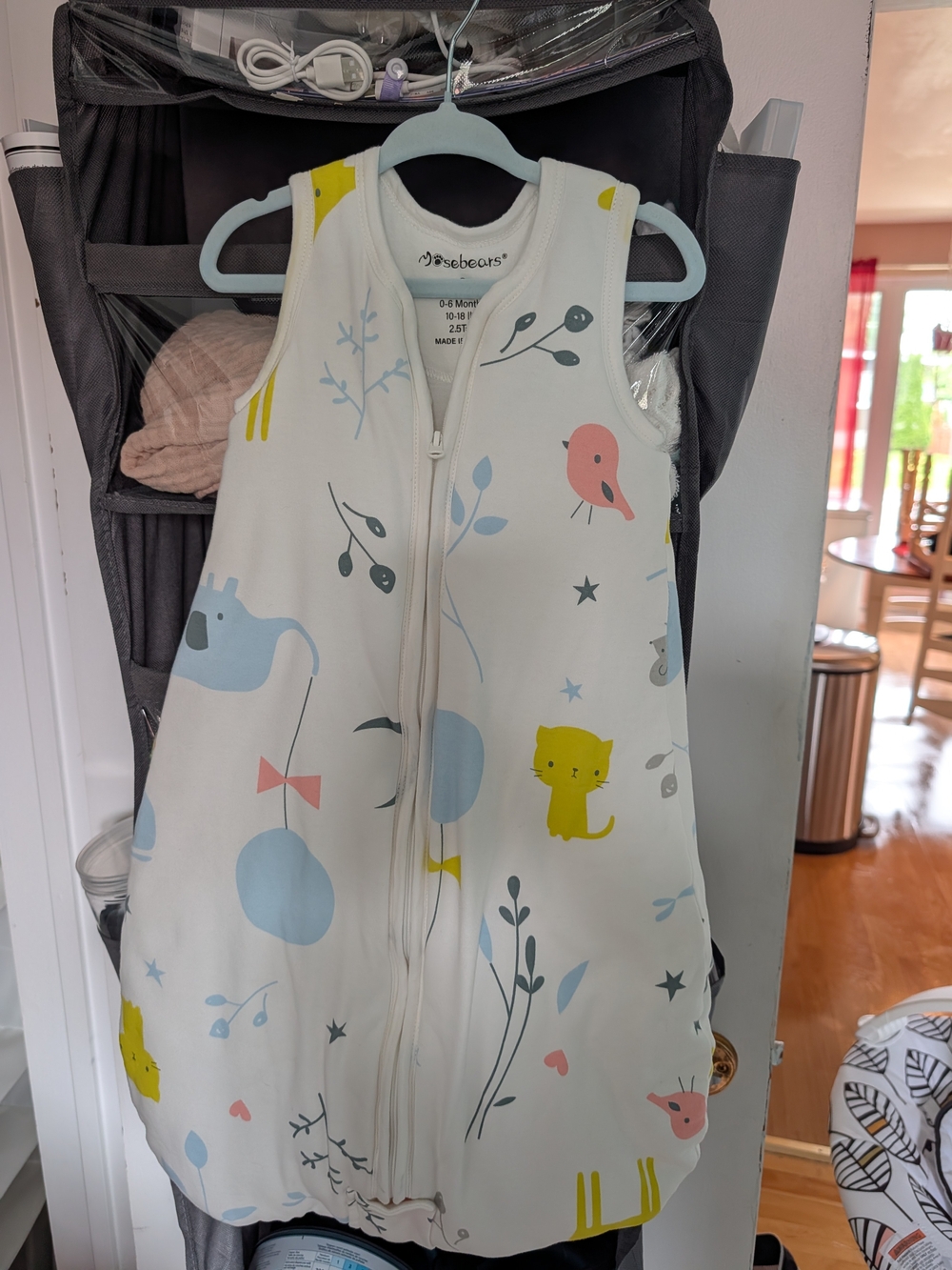 Sleeveless White Baby Sleep Sack with Pastel Animal Print 2.5tog
